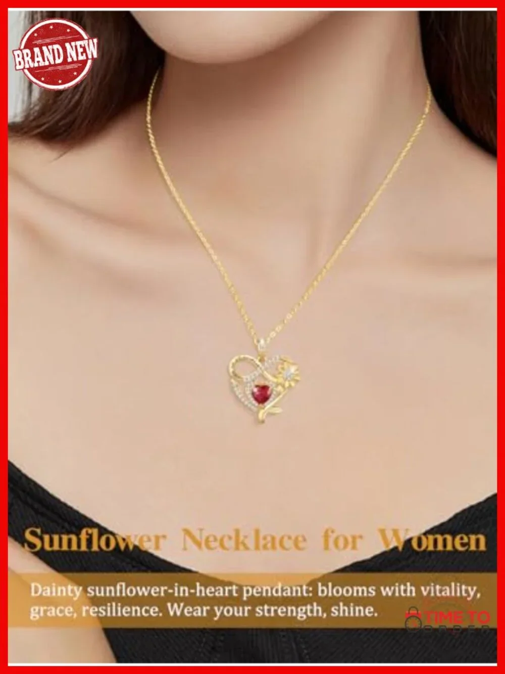 14K Gold Plated Sunflower Heart Birthstone Pendant Necklace